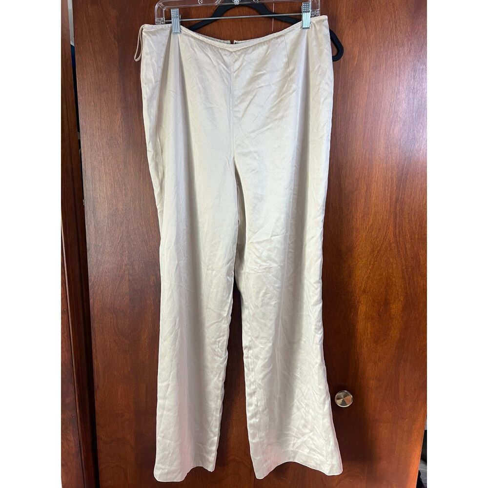 Talbots Pure Silk Wide Leg Dress Trouser Pants Cream Ivory High Waist Elegant 16